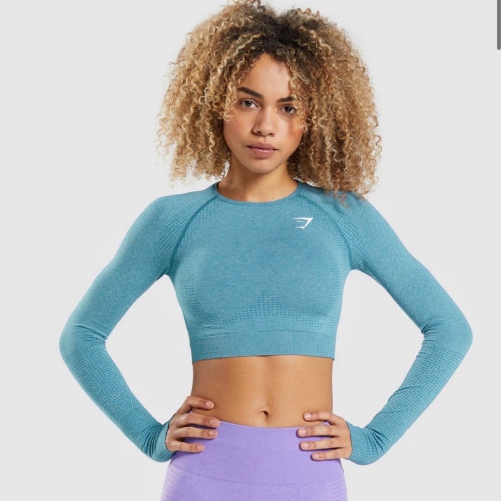 Gymshark Blue Seamless Long-Sleeve Crop Top